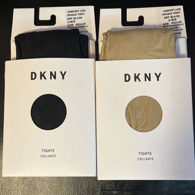 Pair Of DNKY Tights Opaque Medium Black And Carmel NIP